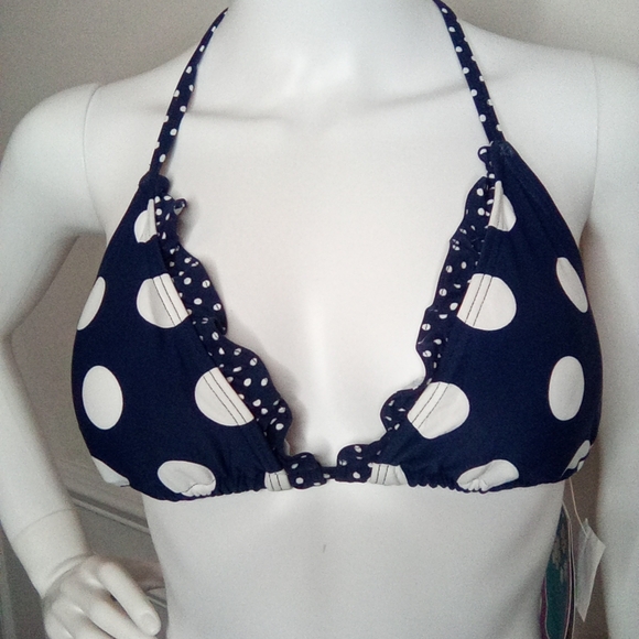 Coco Rave Navy Polka Dot String Bikini, XL 38D & XL Bottom, Navy - Picture 11 of 16